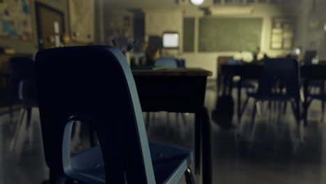 classroom setting with vacant chair and desk highlighting learning environment