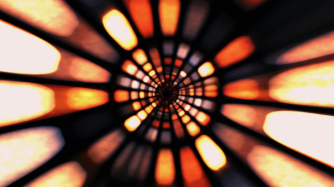 Abstract flying digital lines motion and illuminated glow orange matrix light futuristic effect in tunnel. Futuristic neon background, ultra violet glowing lines, laser rays, speed of light. 4K 3D seamles