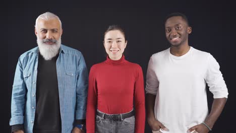 portrait of african man, asian woman and european man. portrait of multiethnic people.