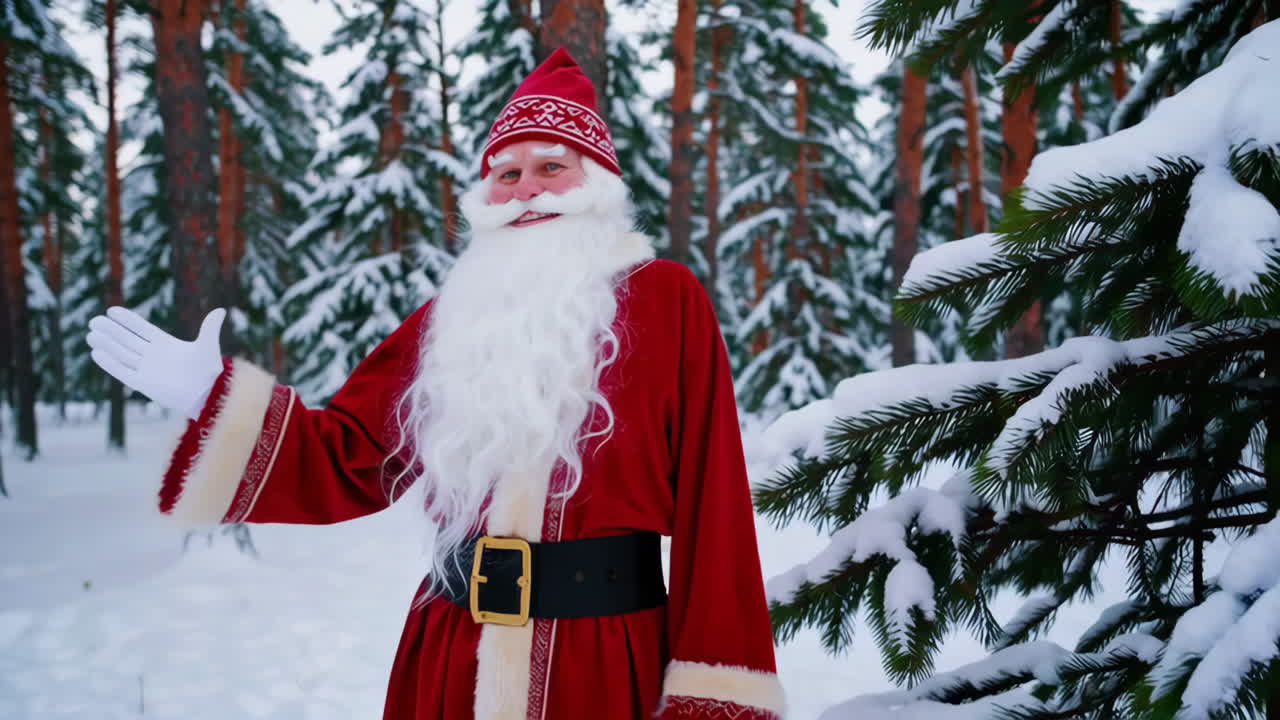 Joulupukki lumisessa metsässä