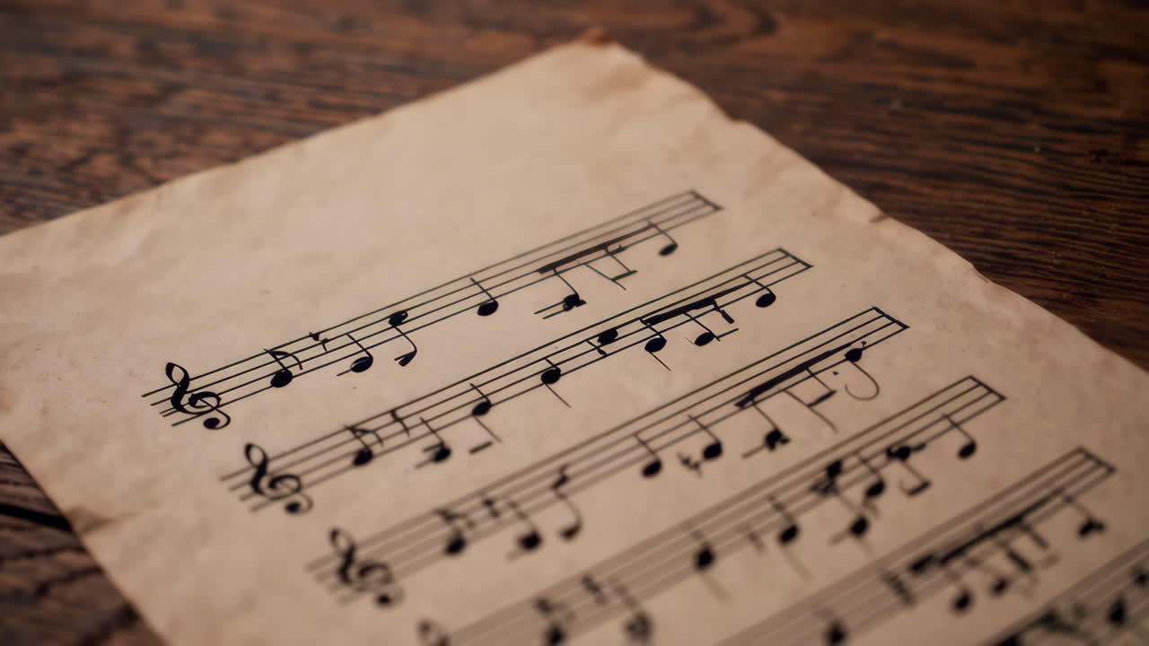 Old Sheet Music on a Wooden Background