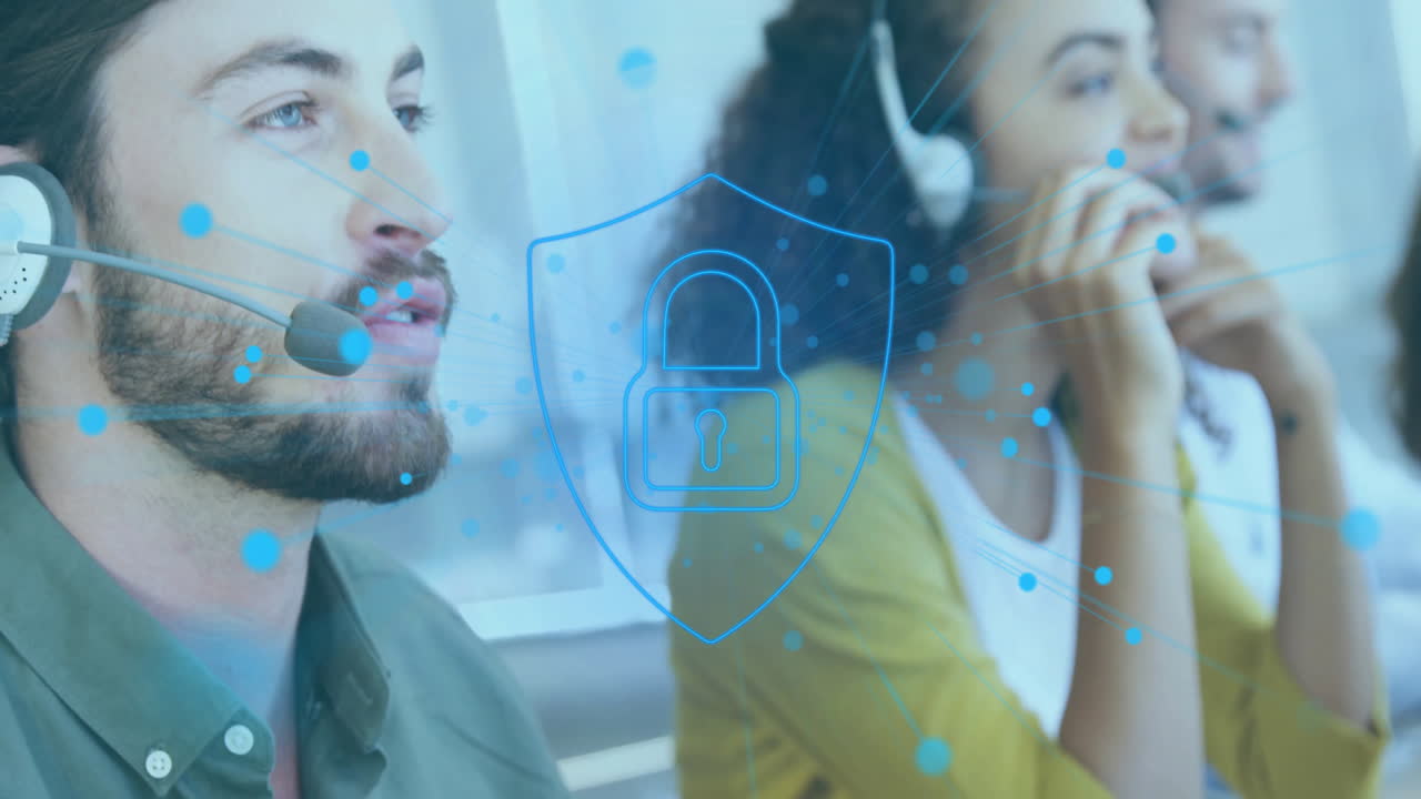 animazione dell'icona del lucchetto digitale su diversi uomini d'affari in ufficio