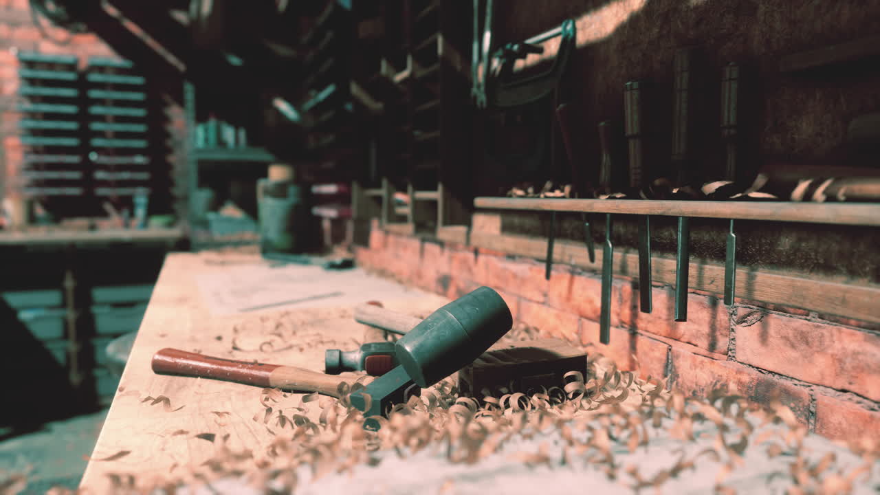 The working desk in wood workshop