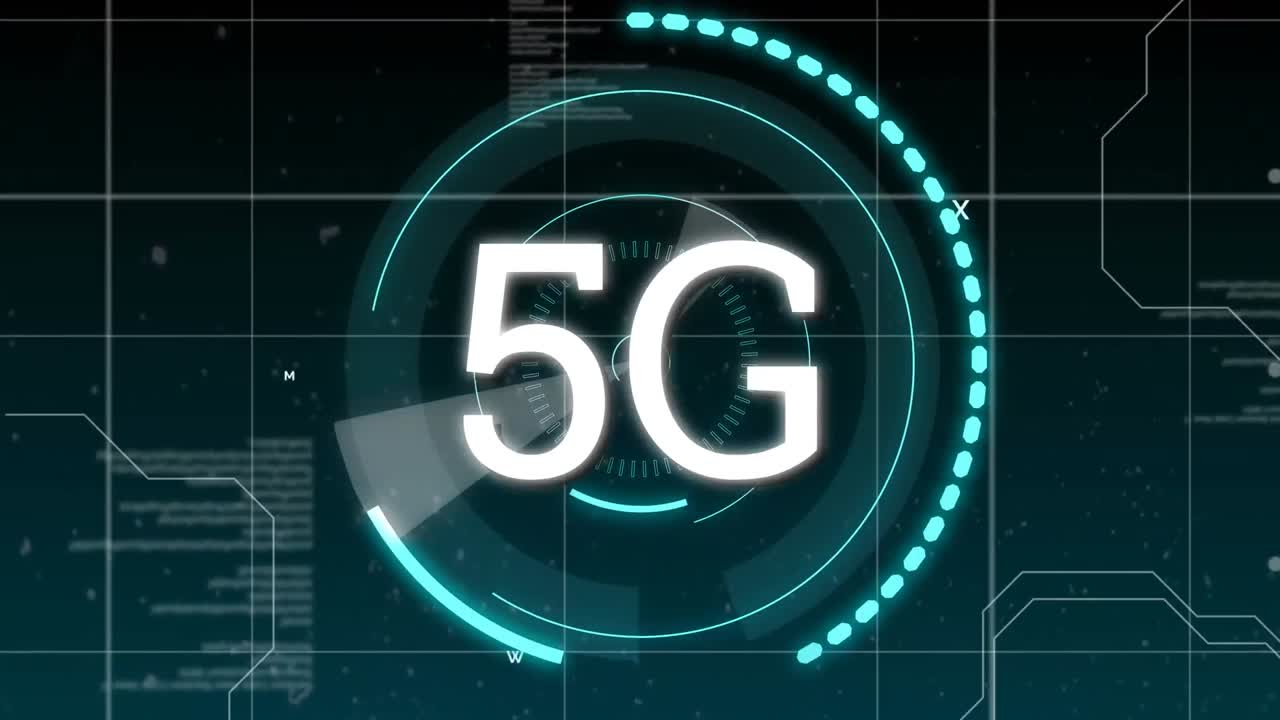 codici di programma e 5g scritti nel mezzo di un cerchio futuristico