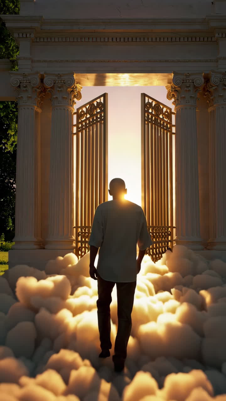 A Man Walking Towards Heaven's Gates
