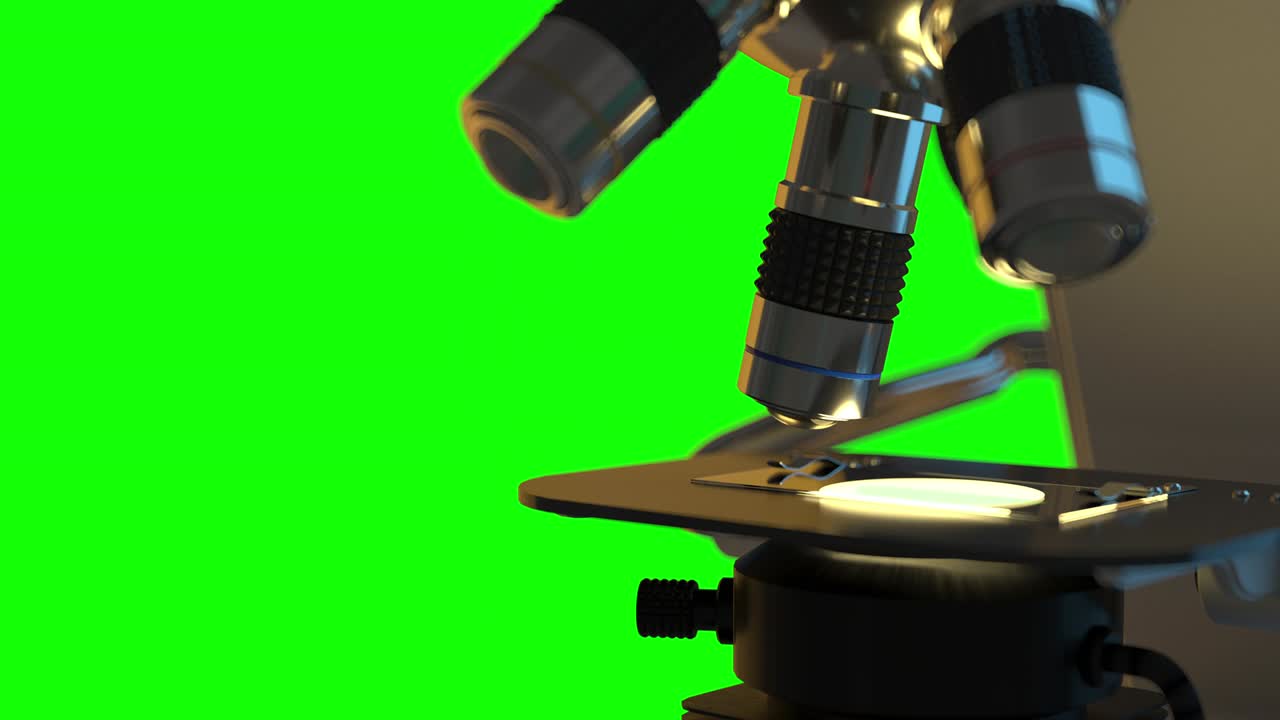 4k clip art médico - microscopio electrónico moderno aislado en pantalla verde para uso de chromakey, uhd 60 fps animación 3d
