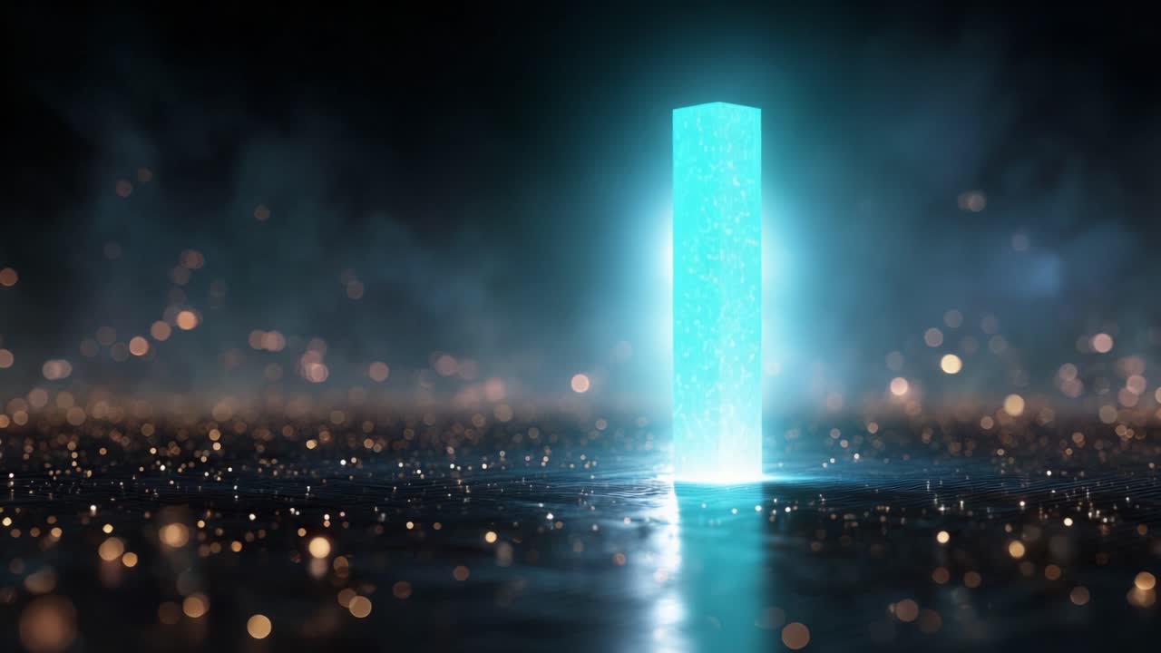 A Mystical Tower Glowing in the Dark Amidst a Sea of Sparkling Lights, Creating an Enigmatic Atmosphere and Inviting Curiosity and Wonderment