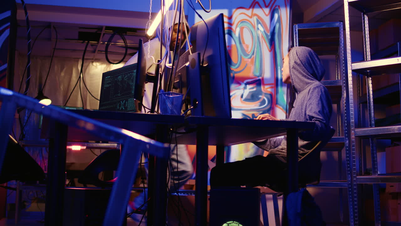 해커들이 함께 악성코드를 작성하고 있습니다.