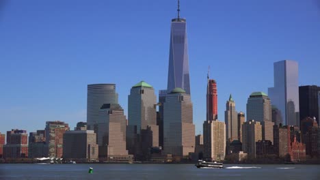 establishing shot of the financial district of new york city including the freedom tower 1