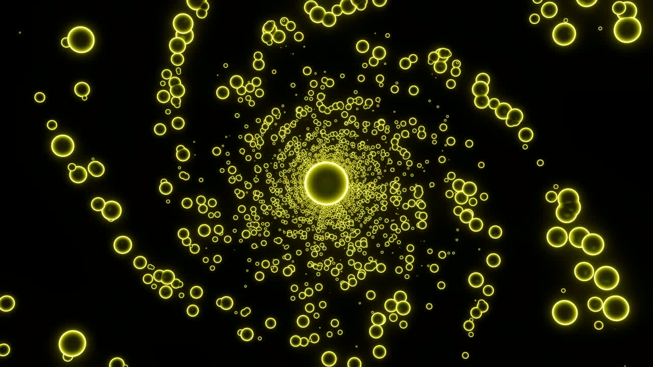 추상적으로 빛나는 노란색 원, 나선형 터널