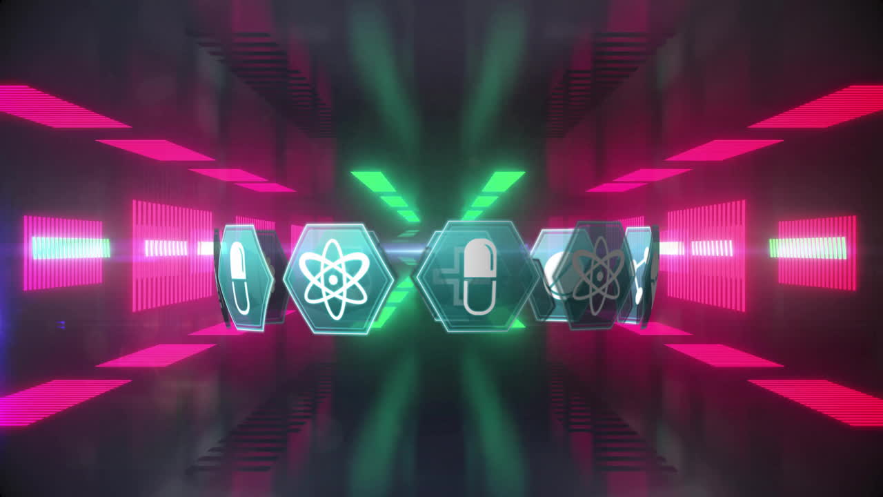 animación de iconos médicos a través del túnel digital