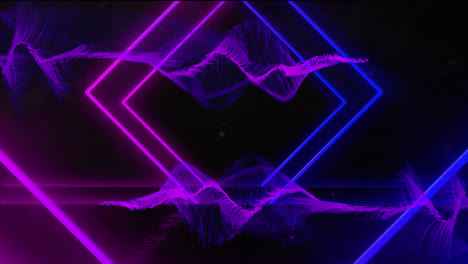 animation of tunnel  glowing geometric outlines purple and blue moving on black background