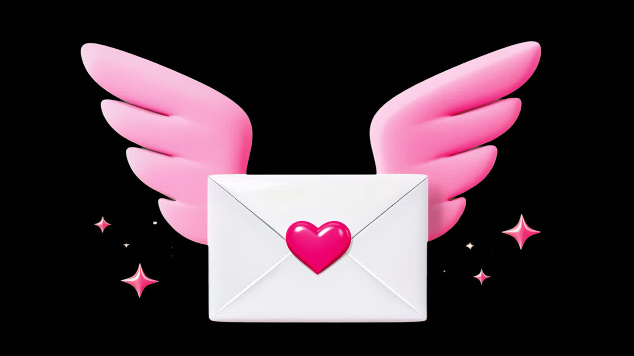 Love letter with wings animation isolated asset, transparent 4K video, alpha channel, ProRes 4444