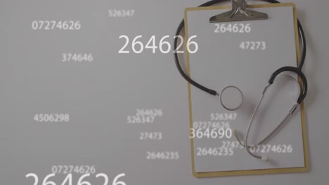 animation of data processing over stethoscope and notebook