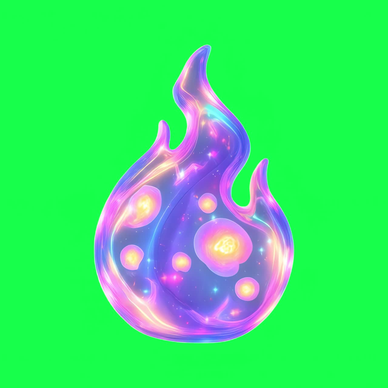 Vibrant cosmic flame illustration animation, transparent 4K video, green screen