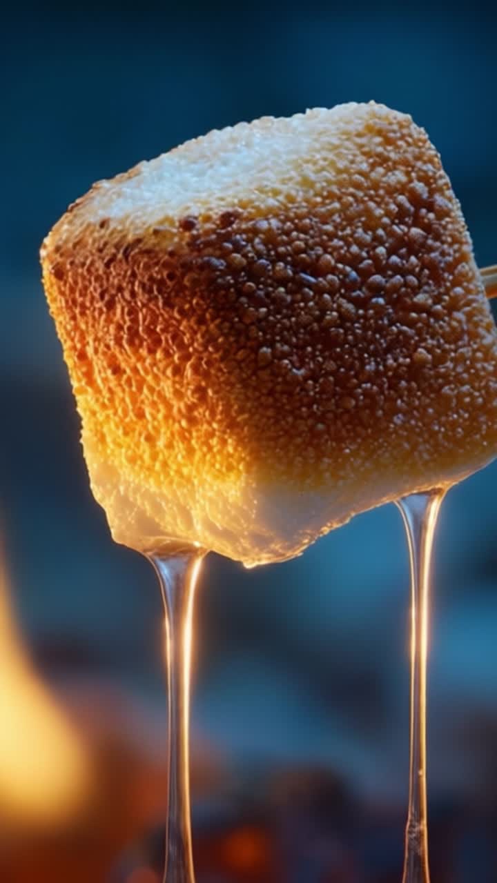 Perfectly Roasted Marshmallow Dripping with Deliciousness, Captured in Stunning Detail with Glowing Highlights and Moisture Beads on the Surface