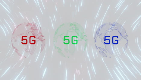 5g 텍스트를 글로브와 라이트 트레일 위에 애니메이션으로 표시합니다.