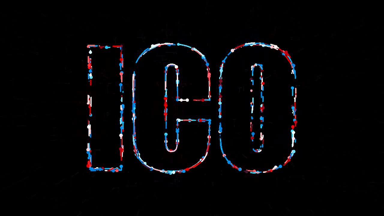 텍스트 ico: 디지털 요소와 3d 렌더링 컴퓨터 생성 배경으로 초기 동전 제공