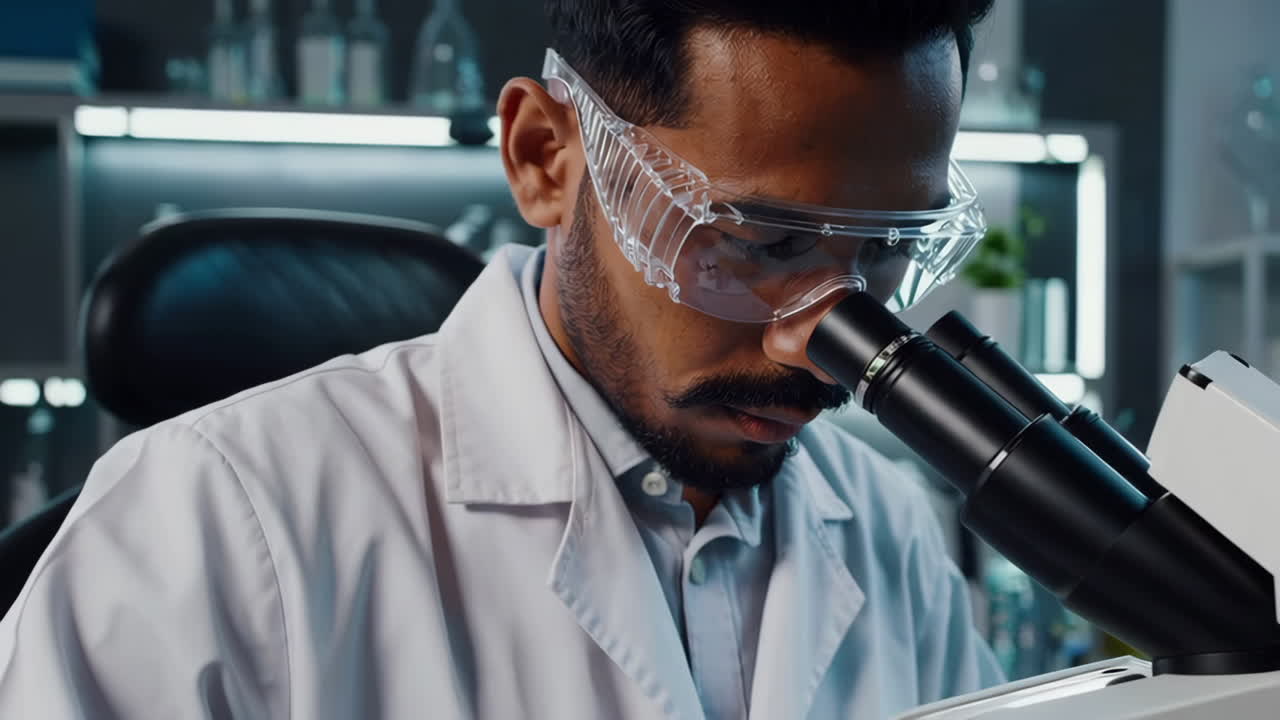 Scientist Working with a Microscope in a Laboratory