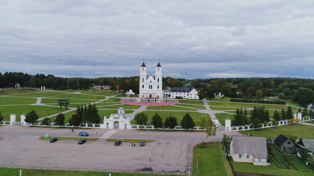 Aerial shot of Aglona Basilica Latvia highlighting pilgrimage site and heritage