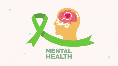 mental health animation with profile silhouette and ribbon campaign