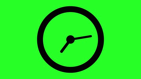 clock symbol on green background. animated clock icon. black transparent watch with arrows. hour and minute arrow