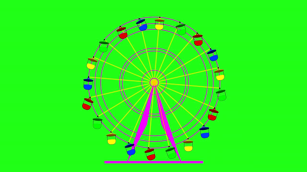 Colorful ferris wheel at a breakneck cabins on a green screen  background. 4k animation.