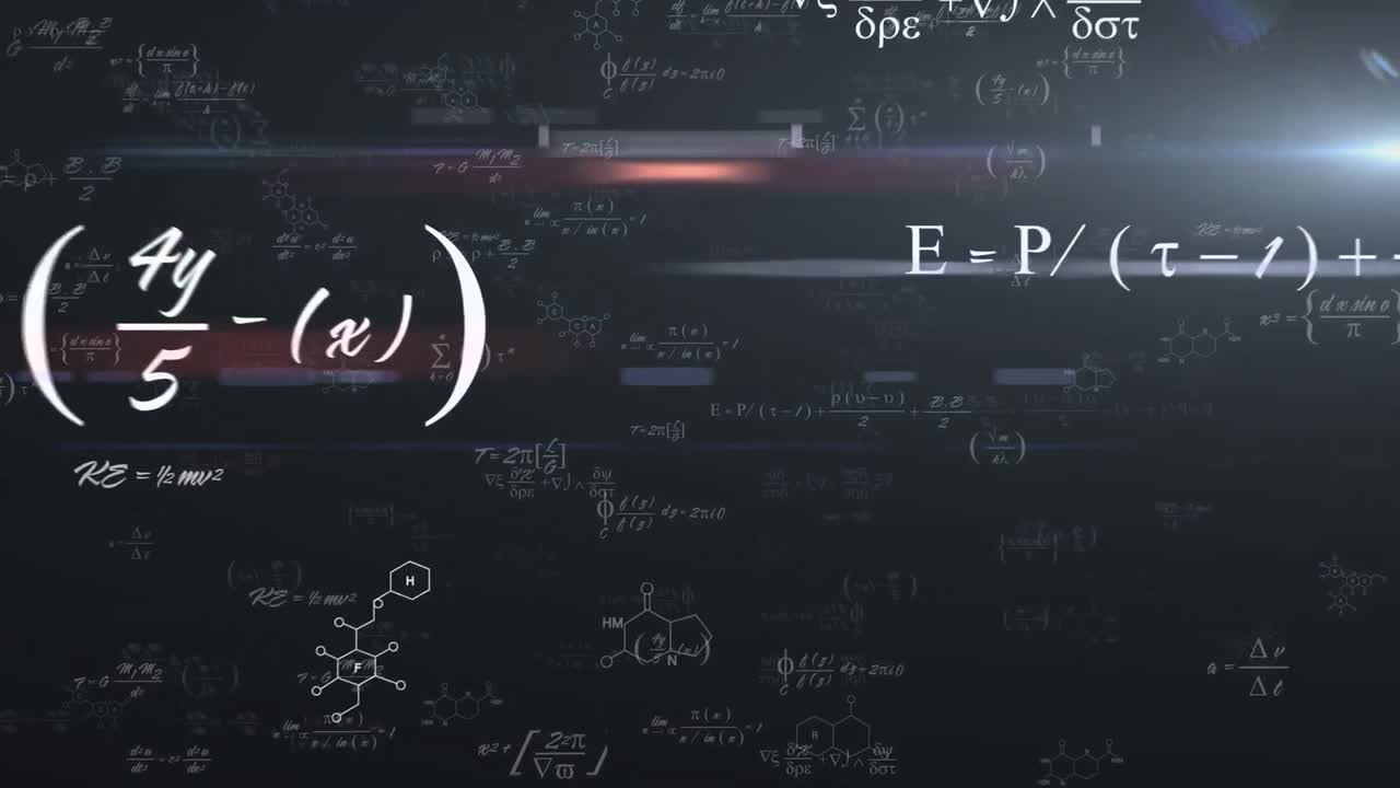 animación de ecuaciones matemáticas y formas sobre fondo negro