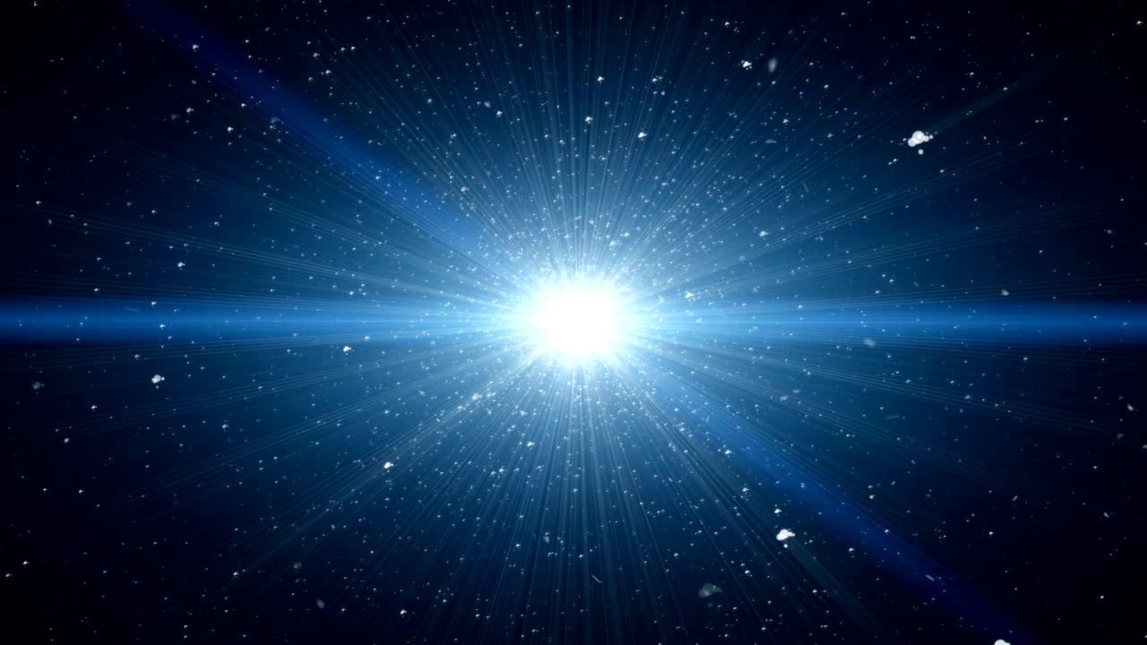 흑색 배경은 폭발을 나타니다. 작은 색 입자가 공간을 어니다. 색 빛은 파란색 선입니다.