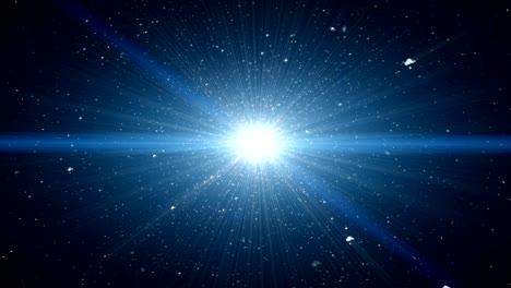 fondo animado fondo negro que muestra explosión. pequeñas partículas blancas dispersan el espacio. la luz blanca es una línea azul.
