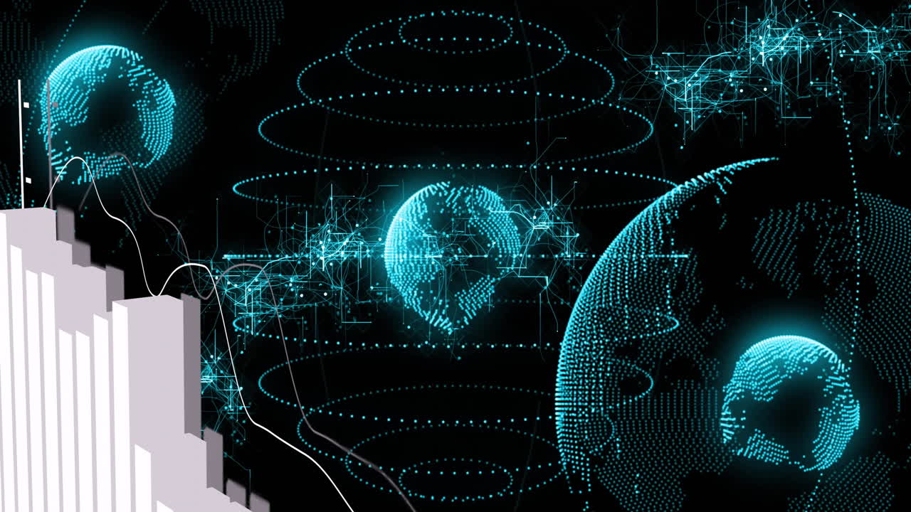 Animation of diagrams over spots moving and globes