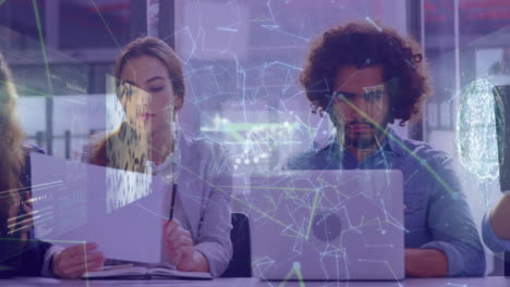 animation of network of connections with data over business people