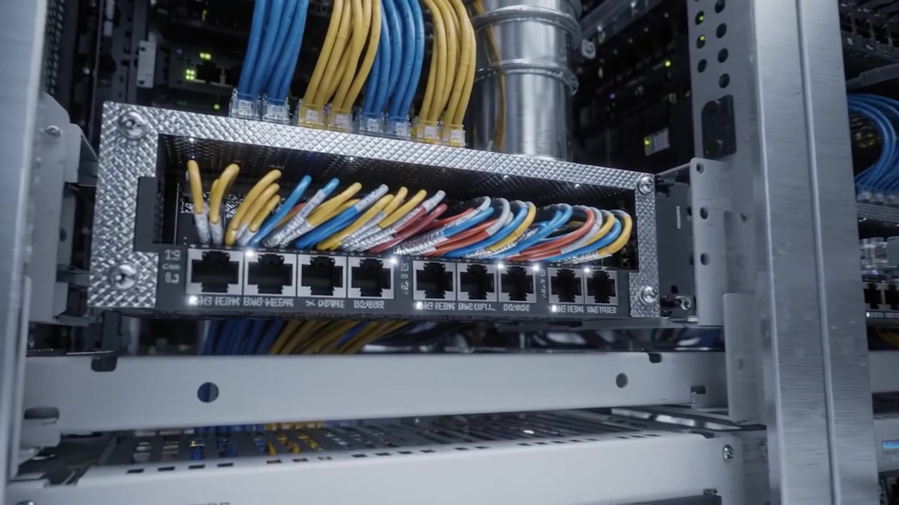 An Inside Look at a Modern Data Center with Extensive Server Racks and Complex Cable Management for Efficient Data Processing and Storage Solutions