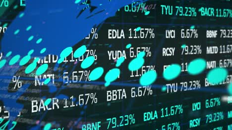 Animation-Der-Börse-Und-Datenverarbeitung-Mit-Weltkarte-Auf-Schwarzem-Hintergrund