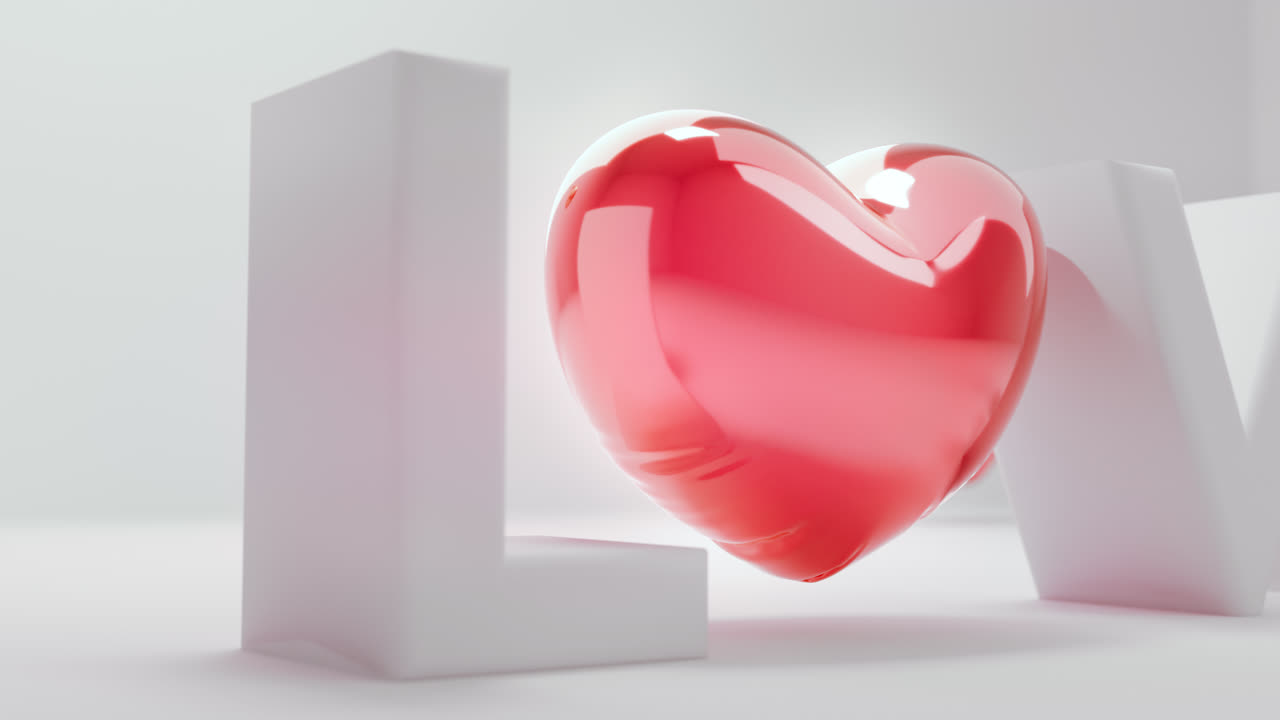 White love letters sign with the red heart instead of "O" letter