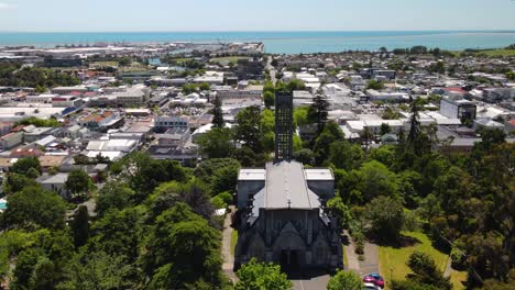 Christ-Church-Cathedral,-Nelson-City-Centre-and-Port,-New-Zealand