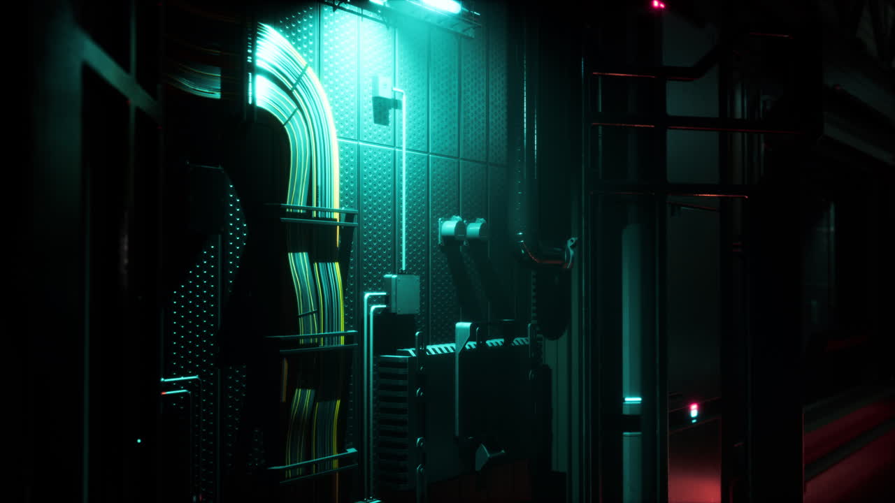 Sci-fi kovové kanály ve vesmírné lodi.