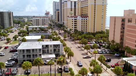 aerial tilt down from hotels along beachfront in myrtle beach sc, south carolina