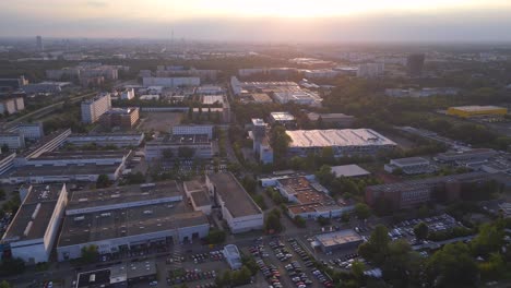 majestic aerial top view flight panel system building, prefabricated housing complex, berlin marzahn east germany golden hour 2023