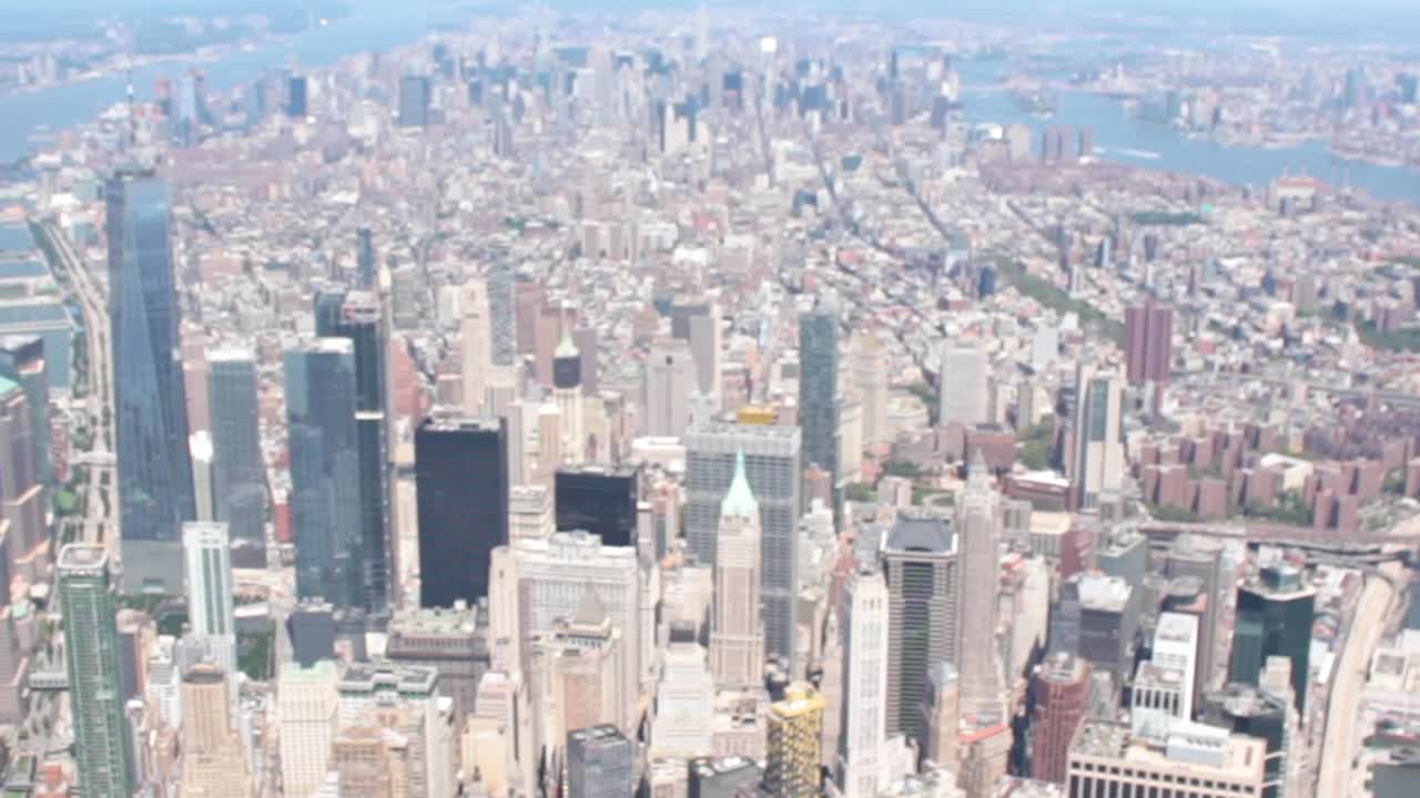 Manhattan pan up and pull focus view from Helicopter, NYC