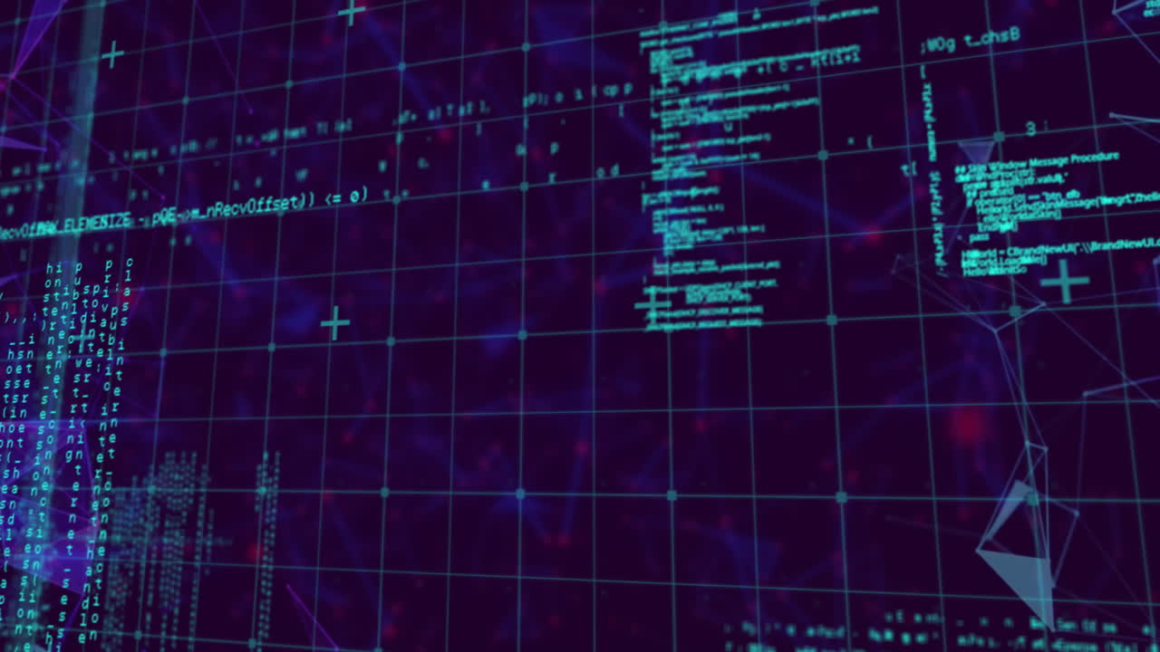 Animation of data processing over network of connections on black background