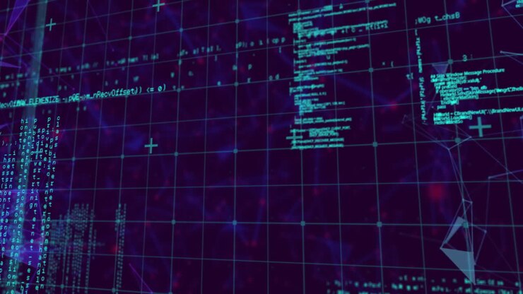 Animation of data processing over network of connections on black background