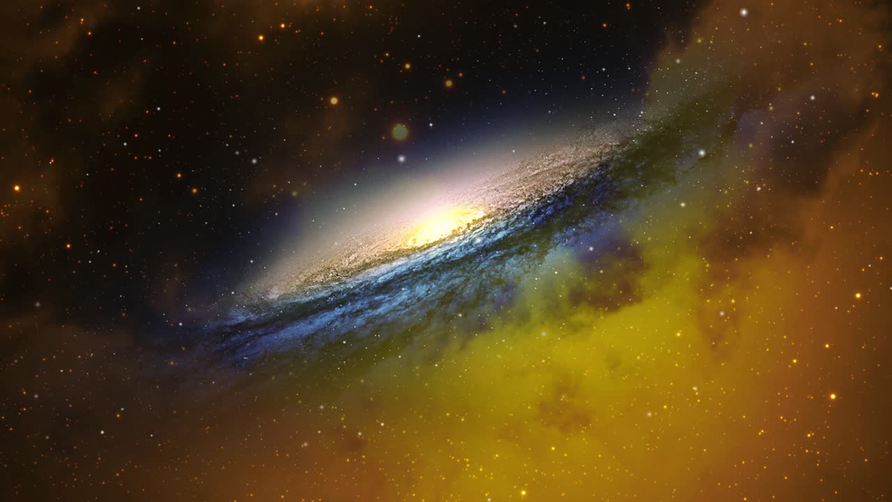 yellow nebulae and galaxies in the universe with stars