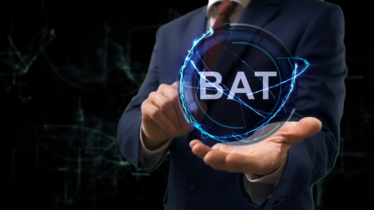 biznesmen pokazuje koncepcyjny hologram nietoperza