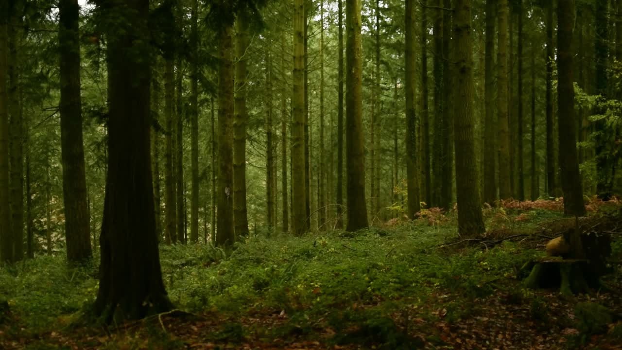 Immagine fissa di un bosco dai verdi cupi