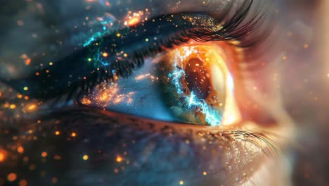 close-up of a glowing eye with abstract fire and energy