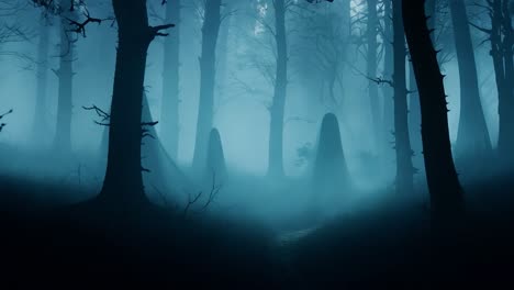 fantasmas espeluznantes en un bosque de niebla