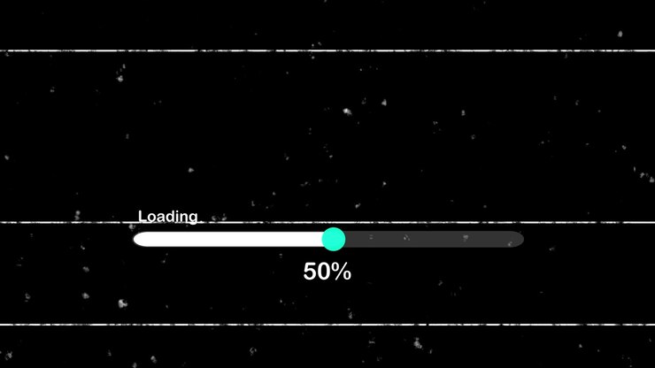 Animeret loadingbar med procent på glitrende sort baggrund