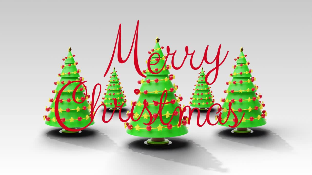 크리스마스 축하 문자의 애니메이션 크리스마스 트리 위에 텍스트