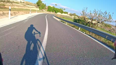 on-bike-footage-of-a-fast-decent-in-Alicante-Spain,-the-area-favoured-by-Pro-Teams-for-winter-training